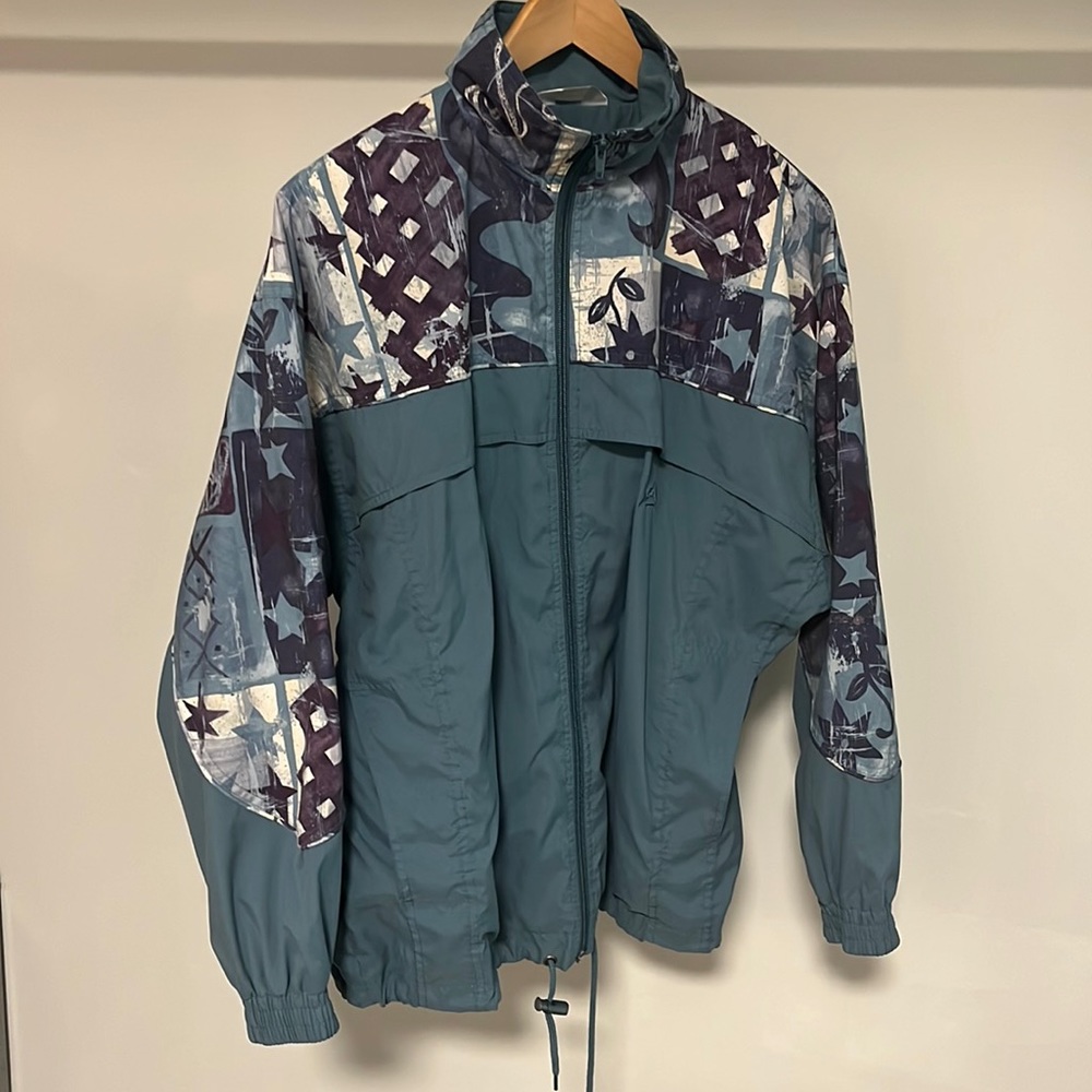 Vintage Shamrock Windbreaker Jacket Size Small Teal